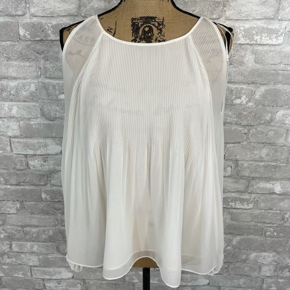 Zara Cold Shoulder Sheer Pleated Blouse - Picture 2 of 8